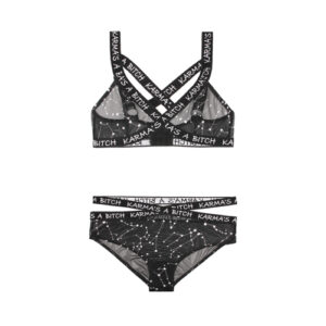 Bra Set With Zodiac Print - Black/Metallic