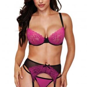 Baci - 3-Piece Garter Set - Pink/Black
